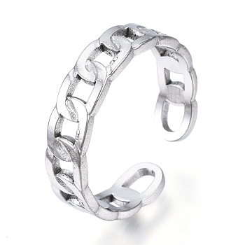 304 Stainless Steel Curb Chains Shape Open Cuff Ring, Hollow Ring for Women, Stainless Steel Color, US Size 7(17.3mm)