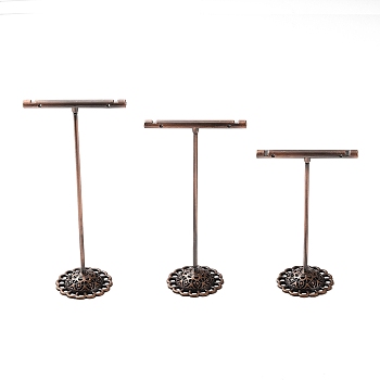 3Pcs 3 Sizes T Bar Iron Earring Display Stands Set, Jewelry Rack for Earrings Showing, Red Copper, 6x3.5x9.2~12.9cm, Hole: 1.6~1.8mm, 1pc/size