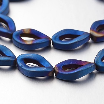 Electroplate Non-magnetic Synthetic Hematite Bead Strands, Frosted, Blue Plated, 16x10x4mm, Hole: 1mm, about 26pcs/strand, 15.7 inch