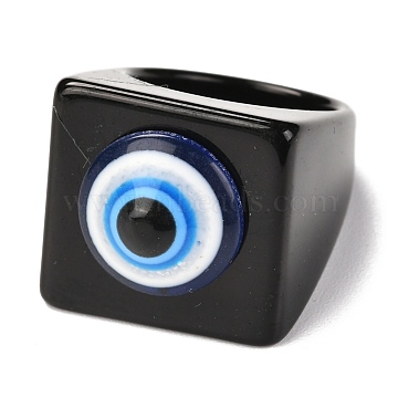 Transparent Acrylic Finger Rings, Square with Resin Evil Eye, Black, US Size 7 3/4(17.9mm), 5~20mm, Inner Diameter: 17mm(RJEW-P022-G01)