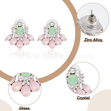 4 Pairs 4 Color Glass Flower Stud Earrings with Crystal Rhinestone(EJEW-AN0002-57)-6