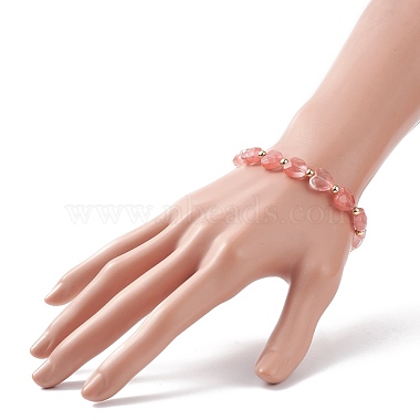 Synthetic Cherry Quartz Glass Heart Beaded Bracelet(BJEW-JB08697-05)-3