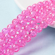 Spray Painted Crackle Glass Beads Strands, Round, Hot Pink, 8mm, Hole: 1.3~1.6mm, about 100pcs/strand, 31.4 inch(CCG-Q001-8mm-02)