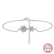 925 Sterling Silver Anklet, Flower, Real Platinum Plated, 8-5/8 inch(22cm)(AJEW-Z029-05P)