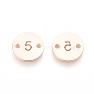 Numbers 304 Stainless Steel Links, Laser Cut, Vacuum Plating, for Craft Jewelry Making, Flat Round with Num.5, Rose Gold, Num.5, 10x1mm, Hole: 1.4mm(STAS-M274-035RG-5)