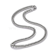 201 Stainless Steel Cuban Link Chain Necklace with 304 Stainless Steel Clasps for Men Women, Stainless Steel Color, 23.86 inch(60.6cm), Link: 13x9x2mm(NJEW-M194-01B-P)
