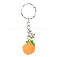 Fruit Resin Pendant Keychain, with Iron Split Key Rings and Bell Charms, Orange, 8cm, pendant: 25x21.5x20.5mm(KEYC-JKC00643-01)