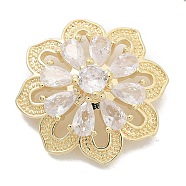 Rack Plating Brass Micro Pave Clear Cubic Zirconia Buttons, Long-Lasting Plated, Lead Free & Cadmium Free, Flower, 1-Hole, Real 18K Gold Plated, 21.5x9.5mm, Hole: 1.5mm(KK-K293-05G)