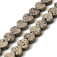 Electroplated Natural Lava Rock Beads Strands, Heart, Light Gold Plated, 8x8.5x3mm, Hole: 1mm, about 60pcs/strand, 16.54''(42cm)(G-Q1009-G01-01F)