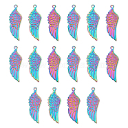 16Pcs 201 Stainless Steel Pendants, Wing, Rainbow Color, 36x13x2mm, Hole: 1.5mm(STAS-DC0008-14)