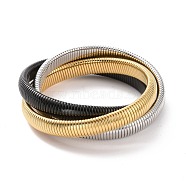 304 Stainless Steel Interlocking Flat Snake Chains Bracelet, Triple Rows Stretch Intertwined Bracelet for Women, Electrophoresis Black & Stainless Steel Color, Inner Diameter: 2-1/2 inch(6.4cm)(BJEW-G642-01P)