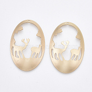 Smooth Surface Iron Pendants, Cadmium Free & Lead Free, Oval with Deer, Matte Gold Color, 45x30x5.5mm, Hole: 1.4mm(IFIN-T012-76-RS)