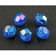 Eco-Friendly Transparent Acrylic Beads, Faceted, Round, AB Color, Blue, 8mm, Hole: 1.5mm, about 2000pcs/500g(TACR-PL642-8mm-32)