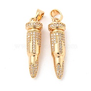 Brass Micro Pave Cubic Zirconia Pendants, Long-Lasting Plated, Bullet, Golden, 31x8.5mm, Hole: 6.5x4mm(KK-P250-28G)