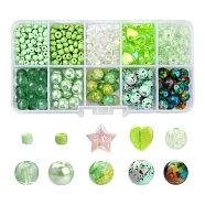 DIY Beads Jewelry Making Finding Kit, Including Imitation Gemstone & Pearl & Crackle & Star & Heart & Round Acrylic & Glass Beads, Green, 4~10x3~8.5mm, Hole: 1~2mm, 708Pcs/box(DIY-YW0005-84C)