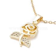 Clear Cubic Zirconia Rose Pendant Necklace, 304 Stainless Steel Jewelry for Women, Golden, 17.72 inch(45cm)(NJEW-O125-08G)