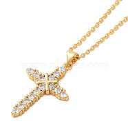 Real 18K Gold Plated Brass Micro Pave Clear Cubic Zirconia Pendant Necklaces for Women, Cross, 18.50 inch(47cm)(NJEW-K381-03B-B)