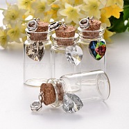 Antique Silver Plated Alloy Glass Bottle European Dangle Charms, with Electroplated Glass Heart Charms, Mixed Color, 60mm, Hole: 5mm(PALLOY-JF00084)