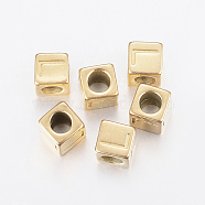 304 Stainless Steel Large Hole Letter European Beads, Horizontal Hole, Cube with Letter.L, Golden, 8x8x8mm, Hole: 5mm(STAS-H428-01G-L)