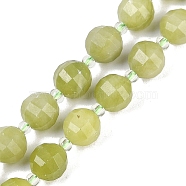 Natural Chinese Jade Beads Strands, Faceted, Lantern, with Seed Beads, 8mm, Hole: 0.9mm, about 38~41pcs/strand, 15.31''~15.51''(38.9~39.4cm)(G-G182-B39-03)