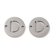 201 Stainless Steel Hollow Flat Round Links, Letter Connector Charms, Stainless Steel Color, Letter D, 12x1mm, Hole: 1.2mm(FIND-R149-03D-P)