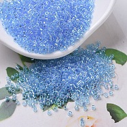 MIYUKI Delica Beads Small, Cylinder, Japanese Seed Beads, 15/0, (DBS0176) Transparent Aqua AB, 1.1x1.3mm, Hole: 0.7mm, about 3500pcs/10g(X-SEED-J020-DBS0176)