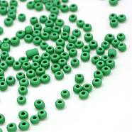 Frosted Opaque Glass Seed Beads, Round, Medium Sea Green, 4~5x2.5~5mm, Hole: 1mm, about 4500pcs/bag, 440~450g/bag(SEED-R029-4mm-A10)