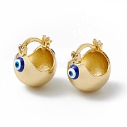 Brass Enamel Evil Eye Half Hoop Earrings, Real 18K Gold Plated Chubby Hoop Earrings for Women Girls, Blue, 20x17.5x15.5mm, Pin: 1mm(EJEW-A093-03G-10)