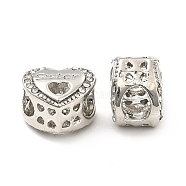 Rack Plating Alloy Rhinestone European Beads, Large Hole Beads, Heart with Word Sister, Platinum, 10.5x12x8.5mm, Hole: 4.5x5mm(PALLOY-P289-30P)