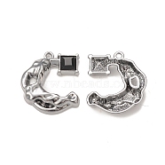 Alloy Glass Pendants, Gunmetal, Crescent Moon with Square Charms, Black, 22.5x20x4mm, Hole: 1.5mm(PALLOY-P291-12B-02)