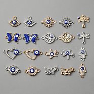 20Pcs 20 Styles Jewelry Making Findings Kits, including Evil Eye Alloy Enamel Connector Charms and Pendants, with Crystal Rhinestones, Flat Round & Flower & Butterfly, Blue, Mixed Shapes, Platinum & Light Gold, 14~24.5x15~16.5x2.53mm, Hole: 2~2.5mm, 1pc/style(FIND-WH0117-75)