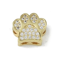 Rack Plating Brass Micro Pave Clear Cubic Zirconia Beads, Long-Lasting Plated, Lead Free & Cadmium Free, Paw Print, Real 18K Gold Plated, 9x10x5.5mm, Hole: 2.5mm(KK-A220-03G)