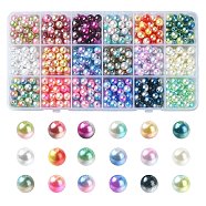 540Pcs 18 Style Rainbow ABS Plastic & Acrylic Imitated Pearl Beads, Round, Mixed Color, 7.5~8x7~8mm, Hole: 1.6mm, 30Pcs/style(DIY-YW0008-08)