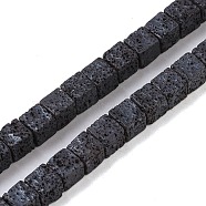 Frosted Natural Lava Rock Beads Strands, Cube, Cube, 6x6x6mm, Hole: 1mm, about 67pcs/strand, 15.63''(39.7cm)(G-E618-06)