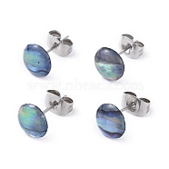 Natural Abalone Shell/Paua Shell Stud Earrings, with 304 Stainless Steel Findings and Cardboard Jewelry Boxes, Stainless Steel Color, 8mm, Pin: 0.8mm(EJEW-JE03214)