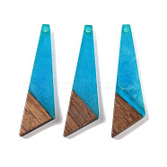 Resin & Wood Pendants, Triangle Charms, Dodger Blue, 49x14.5x3.5mm, Hole: 2mm(WOOD-F015-15C)