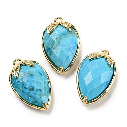 Natural Turquoise Faceted Pendants, Rack Plating Brass Strawberry Charms, Golden, 18x11x5~5.5mm, Hole: 1.2mm(G-M431-06G-01-1)