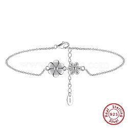 925 Sterling Silver Anklet, Flower, Real Platinum Plated, 8-5/8 inch(22cm)(AJEW-Z029-05P)