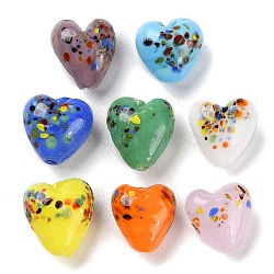 Handmade Lampwork Beads, with Enamel, Heart, Mixed Color, 13.5~15x11.5~13.5x7.5~8.5mm, Hole: 1~1.4mm(LAMP-C012-03)