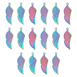 16Pcs 201 Stainless Steel Pendants, Wing, Rainbow Color, 36x13x2mm, Hole: 1.5mm(STAS-DC0008-14)