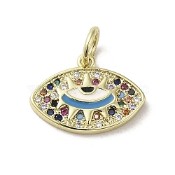 Brass Micro Pave Cubic Zirconia Pendants, with Enamel, with Jump Ring, Real 18K Gold Plated, Eye, Colorful, 12.5x17x2mm, Hole: 3.8mm(KK-E092-34G)
