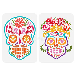 2Pcs 2 Styles Halloween PET Hollow Out Drawing Painting Stencils, for DIY Scrapbook, Photo Album, Skull Pattern, 297x210mm, 2pcs/set(DIY-WH0394-0103)
