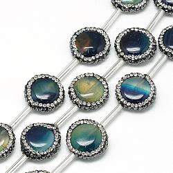 Natural Agate Rhinestone Beads, Dyed, Flat Round, Blue, 17~18x6mm, Hole: 1mm(G-Q487-03A)