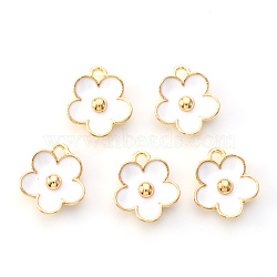 Light Gold Plated Alloy Enamel Pendants, Flower, White, Light Gold, 13x11.5x3mm, Hole: 1.6mm(X-ENAM-R136-16A)