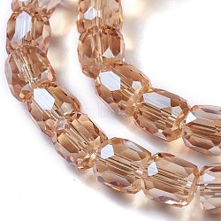 Electroplate Glass Beads, Pearl Luster Plated, Faceted Barrel, Sandy Brown, 8x8mm, Hole: 1mm(GLAA-F108-13B-01)