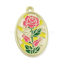 Alloy Pendants, with Enamel, Oval, Golden, Flower, 28x17x2mm, Hole: 2mm(FIND-Z011-03A)