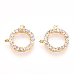 Brass Micro Pave Clear Cubic Zirconia Charms, Flat Round, Real 18K Gold Plated, 12x12x2.5mm, Hole: 1mm(KK-N254-169G)