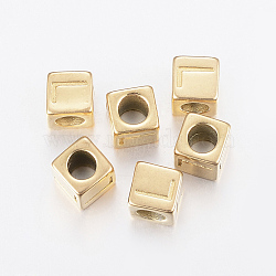 304 Stainless Steel Large Hole Letter European Beads, Horizontal Hole, Cube with Letter.L, Golden, 8x8x8mm, Hole: 5mm(STAS-H428-01G-L)