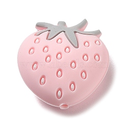 Strawberry Food Grade Eco-Friendly Silicone Focal Beads, Pink, 27x25x5mm, Hole: 2.3mm(SIL-K003-01B)