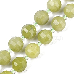 Natural Chinese Jade Beads Strands, Faceted, Lantern, with Seed Beads, 8mm, Hole: 0.9mm, about 38~41pcs/strand, 15.31''~15.51''(38.9~39.4cm)(G-G182-B39-03)